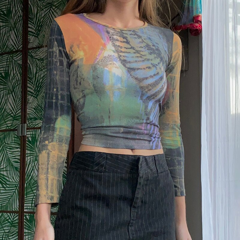 Vintage Long Sleeve Crop Top Print | eBay