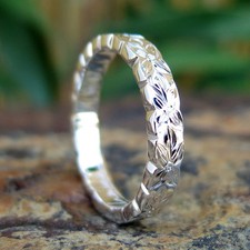 Hawaiian Jewelry Sterling Silver Plumeria Wedding Ring Band 4mm  ALR010003