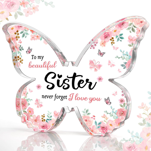 Sister Gifts for Women on Mothers Day Birthday, 5X3.8X0.5 Inch Butterfly Acrylic