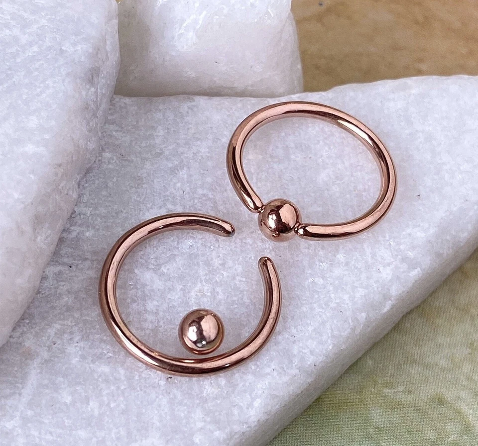 PAR de anillos de cuentas cautivas de oro rosa para pezón, tabique, hélice, piercings Tragus de CBR Foto 3 de 4