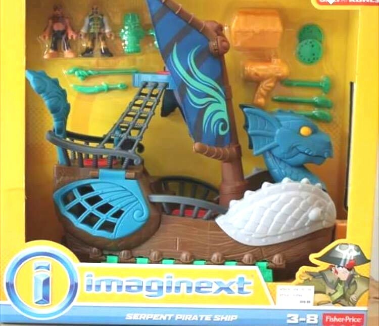 IMAGINEXT FISHER-PRICE Serpent Pirate Ship Viking Blue Figures Treasure  Cannon