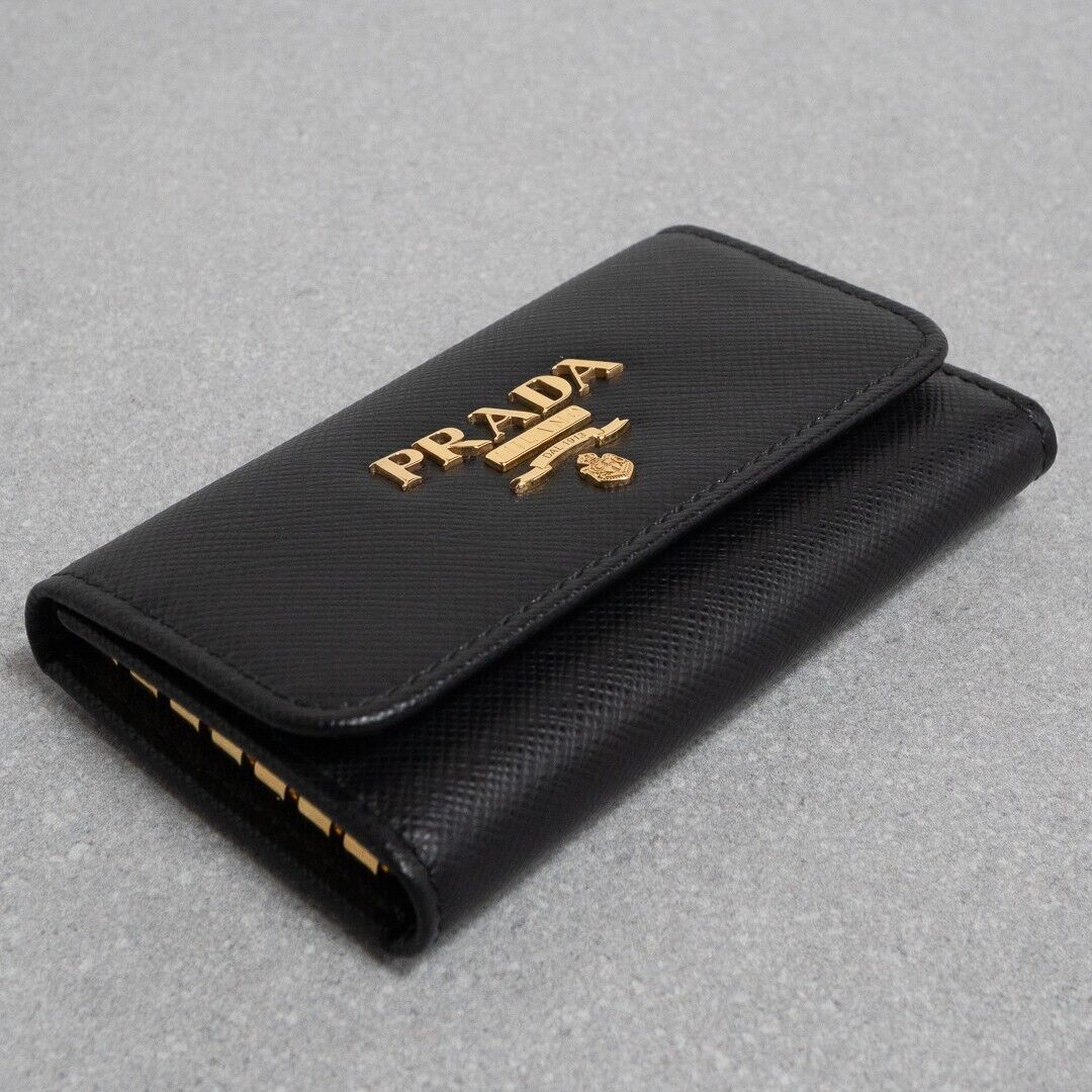 PRADA Key Case 1PG222 Black Saffiano Leather Gold Logo 6 Key PRADA Key Case 1PG222 Black Saffiano Leather Gold Logo 6 Key