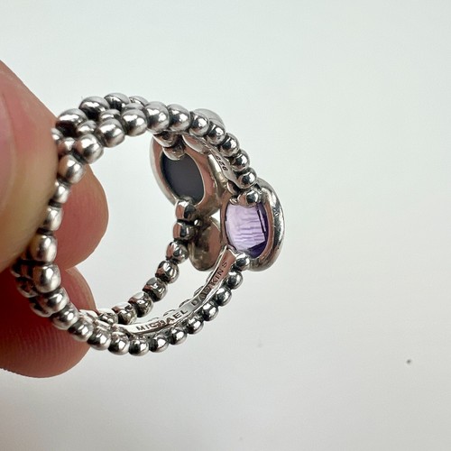 Michael Dawkins 925 Sterling Silver Ring Druzy Amethyst Pearl Beaded Band Sz 10 - Picture 9 of 10