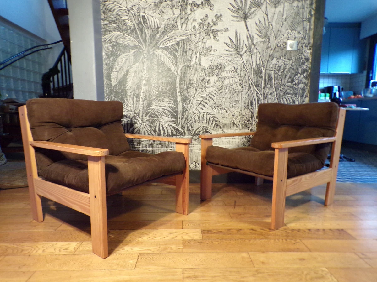 Fauteuil Scandinave Vintage Des Années 50, Hêtre Teinté Et Tissu Peluche Taupe