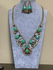 Turquoise Ocean Color And Topaz Lucite stud clear Crystal Gold necklace Earring