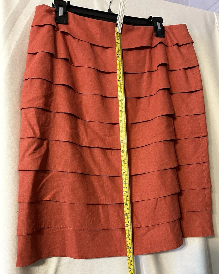 Falda Larry Levine Mujer Línea A Lino Pétalo Plegable Forrada Naranja Óxido Talla 10 (SK7) Foto 3 de 4