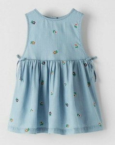 Nwt Zara Kids 4493 508 Blue Sleeveless Button Denim Embroidered Dress 2 3 Ebay