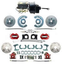 1964-1966 Ford Mustang Disc Brake Conversion Kit Red Calipers Drilled Slotted