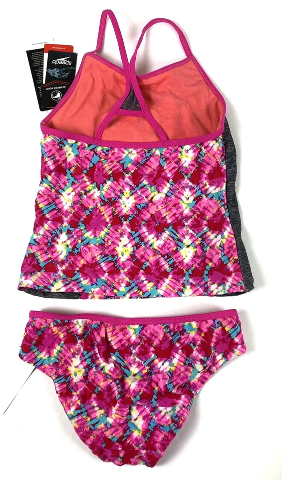 Speedo, Juego Tankini Dos Piezas Niña, Tie Dye Rosa, Talla 12 Foto 2 de 4