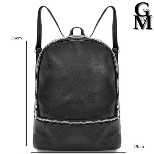 GMK Zaino zip donna uomo zainetto viaggio passeggio lavoro casual pelle  nero | eBay
