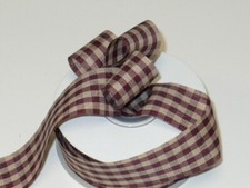 Primitive tea dye burgundy check cut ribbon, country check ribbon 1"x25yrds Bow.