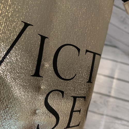 Victoria’s Secret Gold VS Bag Metallic Black Zip Up Duffel Gym Fold Travel Bag - Picture 9 of 12