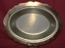 Vintage Oval Copper Serving Dish with Stainless Steel Center