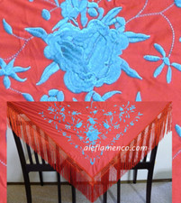 Manton shawl, triangle flamenco shawl, dance accessories -Spain, red turquoise