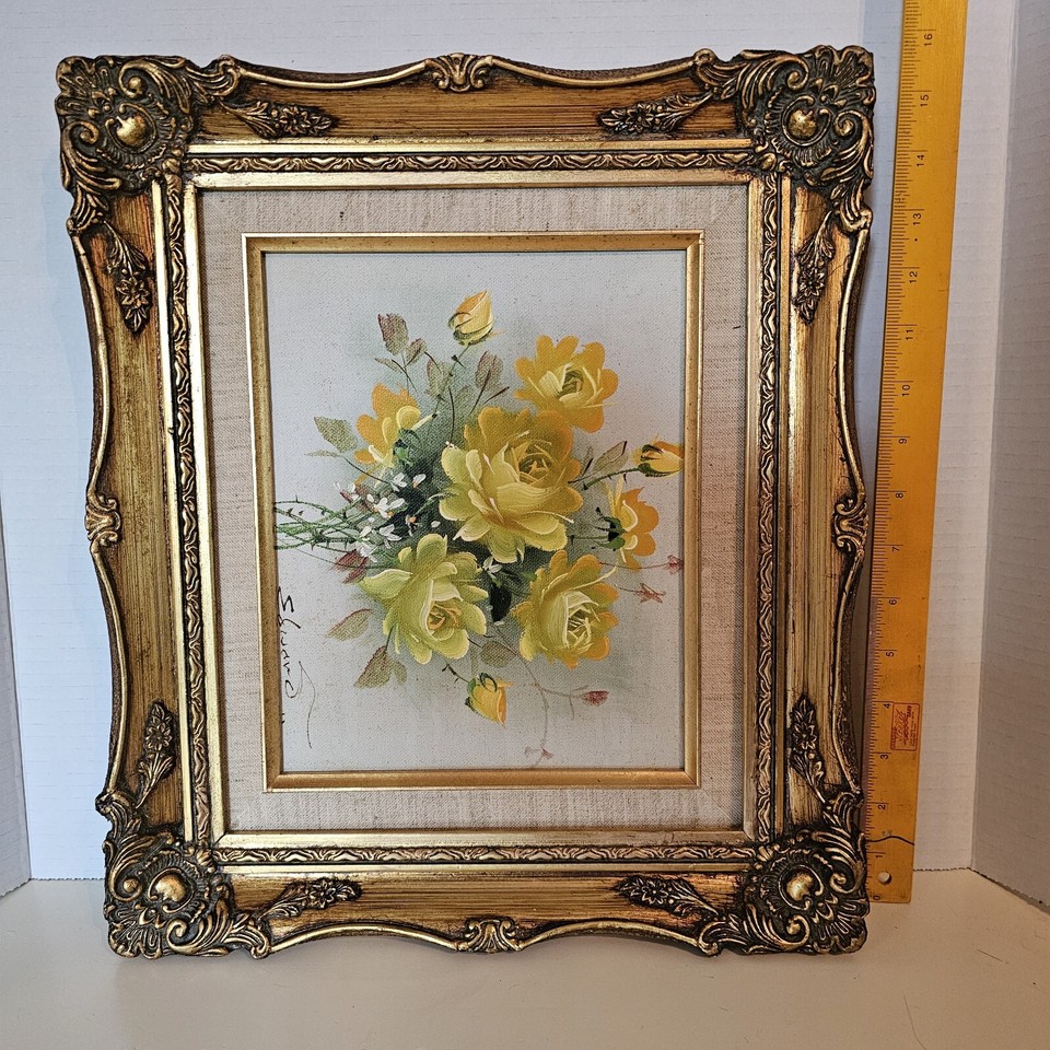 Edward, Signed, Oil On Canvas Vintage Floral Ornate Gold Framed