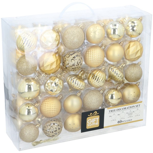 Giftsome 60 Weihnachtskugeln Set, Christbaumkugeln Gold, Weihnachtsbaum Deko, Fü-image