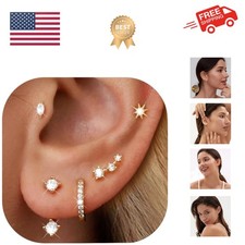 6 Pairs 14K Gold Plated Stud Earrings for Women, Hypoallergenic Cartilage Ear...