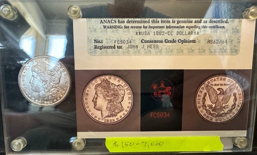 1882-CC Morgan Silver Dollar - ANACS MS-62/64 PHOTOGRADE 1981 with OG PHOTOGRADE