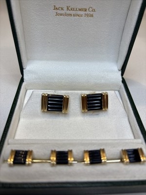 14K YELLOW GOLD DOLAN BULLOCK DB BLACK TUXEDO SIX PIECE STUD & CUFFLINK SET