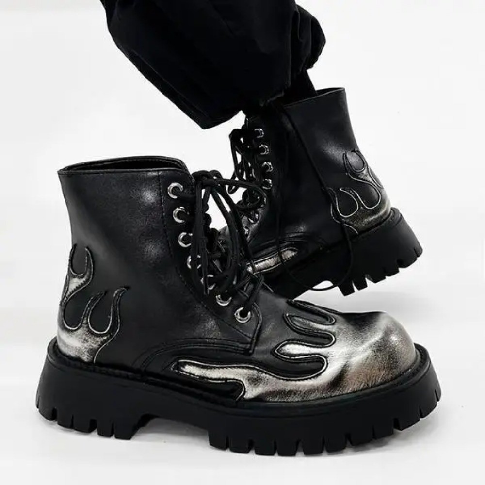 Punk Style Men's Boots Non-slip Metal Leather Non-slip Hiking Motorcycle Shoes