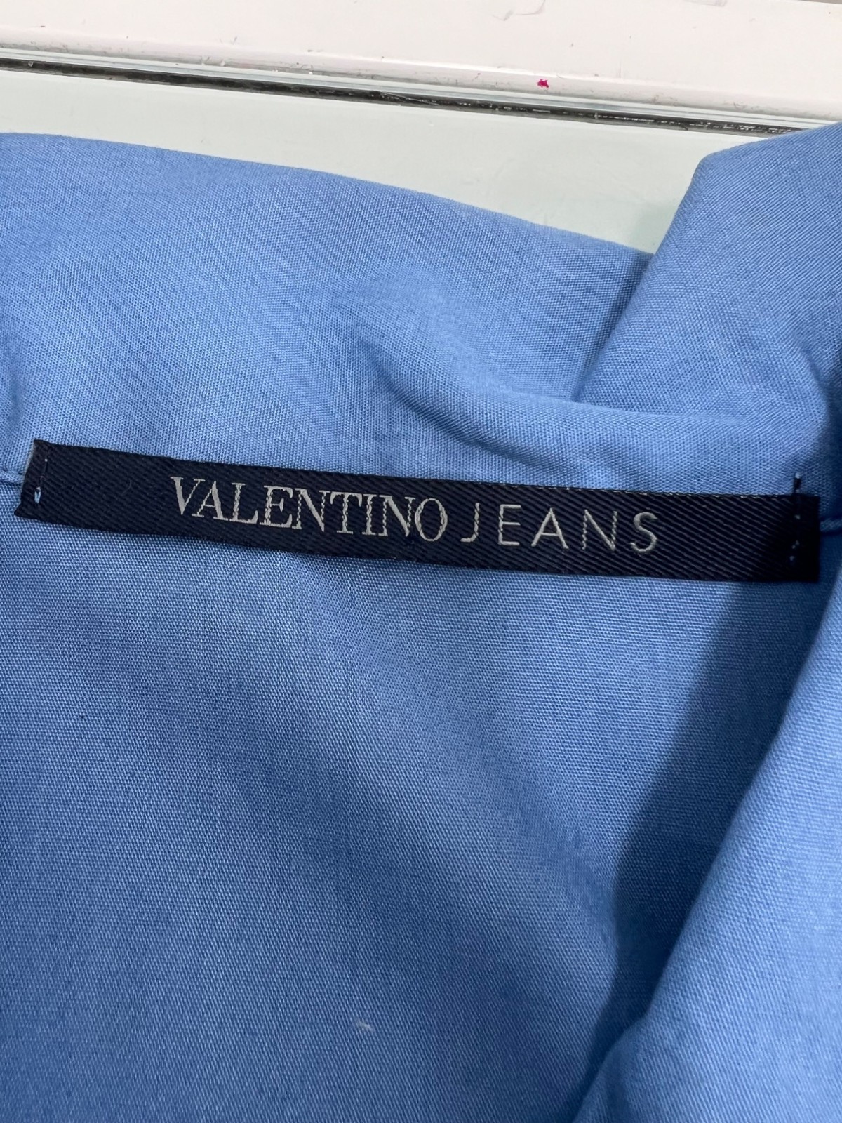 Valentino Jeans Hawaiian Shirt Mens Size 48 Medium M Blue Hibiscus 100% Cotton