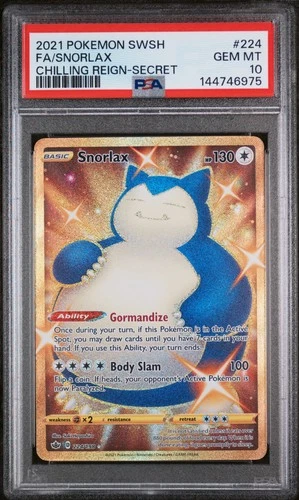 2021 POKEMON SWORD & SHIELD CHILLING REIGN SECRET #224 FULL ART/SNORLAX PSA 10