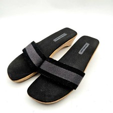 HERMES Canvas and Wood Sandals, Black, Women's, Size 37, From Japan, i20402