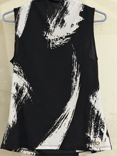 Donna Karan Black White Abstract Brushstroke Mock Neck Sleeveless Top