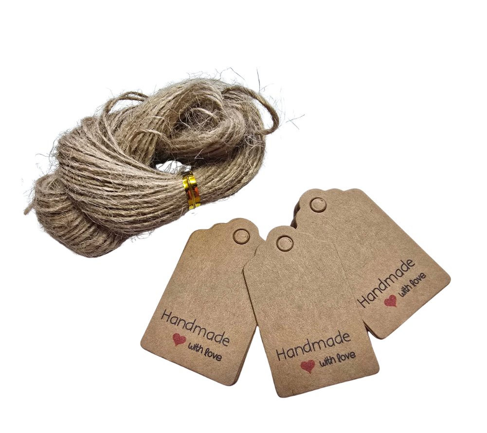 100 x Jewellery Display Gift Price Tags With String Kraft Brown 5cm x 3cm (hm)