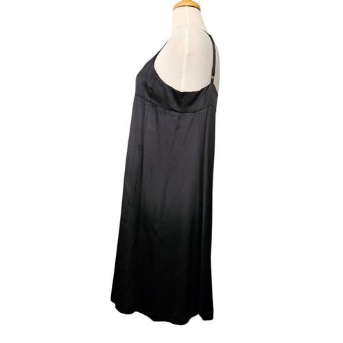 EILEEN FISHER Black Silk Satin Slip On Babydoll Night Dress Women M 90s Vintage - Picture 4 of 12