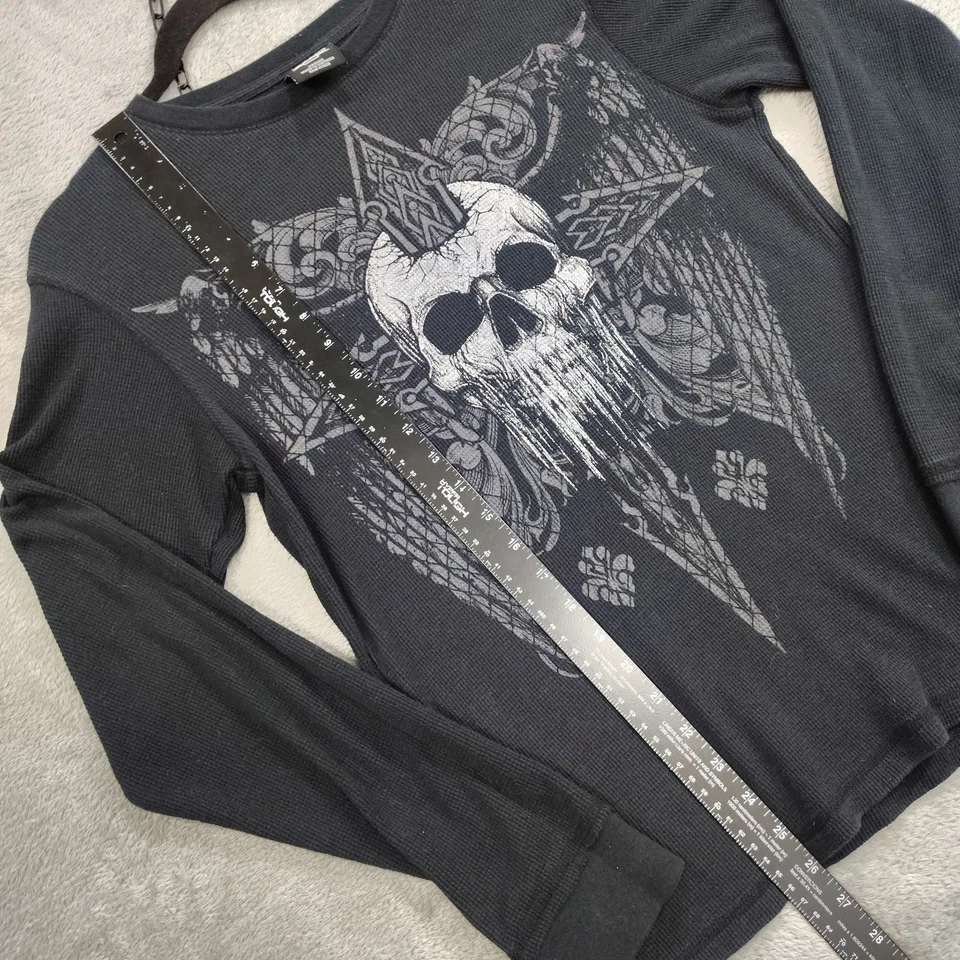 Camisa Térmica De Colección Y2K MMA Elite Para Hombres M Tejido Gofre Calavera Corte Daga Agujeros para Pulgar Foto 4 de 4
