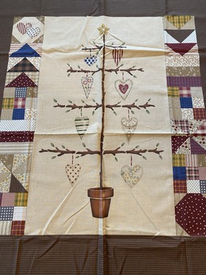 Heart Feathered Tree Daisy Kingdom Fabric Cheater Quilt Panel Primitive Xmas