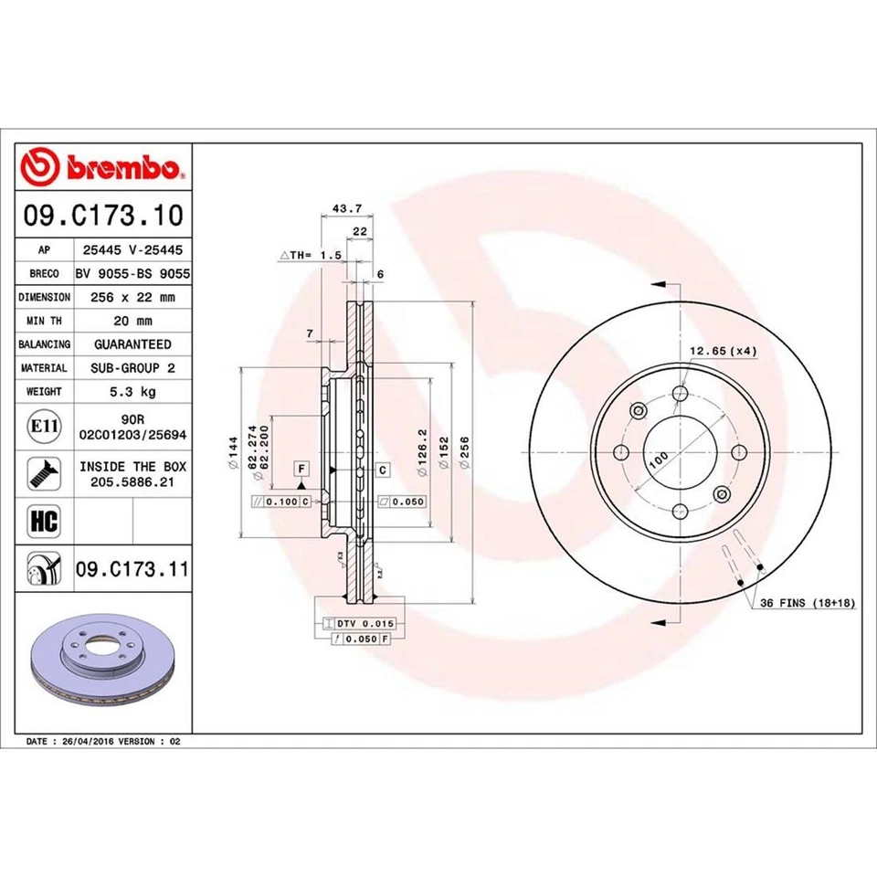 Комплект переднего тормоза 256 мм дисковые роторы керамические колодки для Kia Rio Hyundai Accent Brembo - Изображение 4 из 4