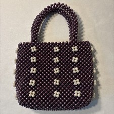 La Regale Purpleivory Small Beaded Topopen Handle Handbag 9 X 8 X 2