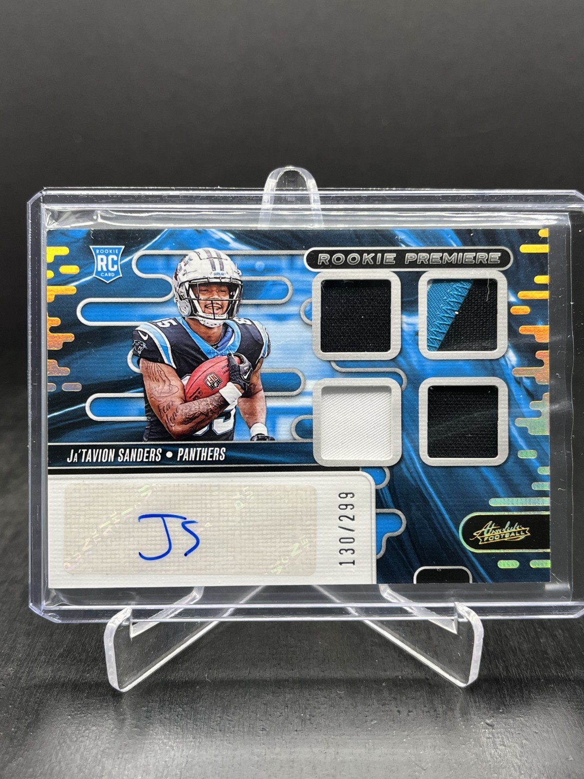 Ja'Tavion Sanders Panini Absolute Rookie Premiere Materials Autographs #RPMAJSS Quad