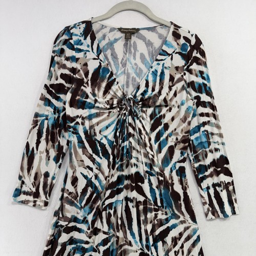 Tommy Bahama Dress Womens Small Blue Brown White Abstract Tie Front 3/4 Sleeve - Picture 4 of 12