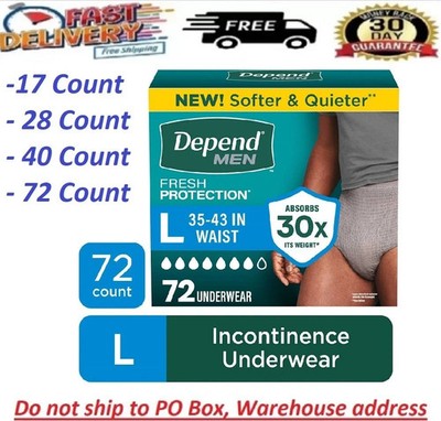 Depend Fresh Protection Incontinence Underwear for Men, Adult Diapers, L