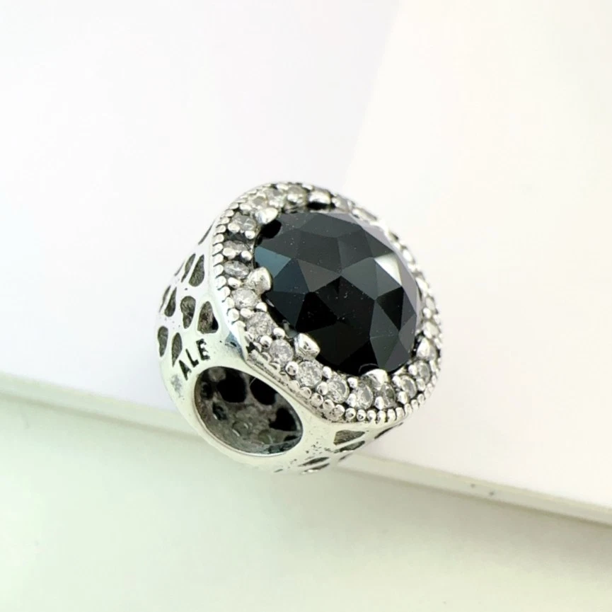 Cristal Negro 'Corazones Radiantes' Plata 925 Circonita cúbica Dije se adapta a Euro/Momentos Pulsera Foto 3 de 4