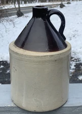 Antique - Vintage Two Tone Stoneware Crock 1 Gallon Whiskey Jug Primitive Rustic