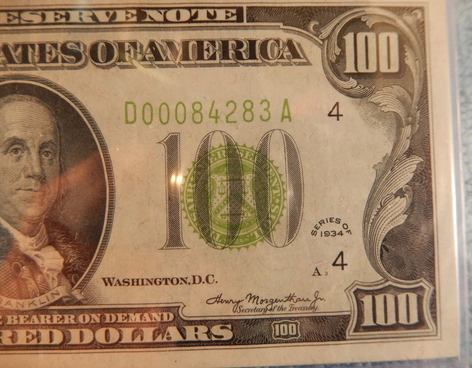 1934 $100  Federal Reserve  Note - LOW SERIAL # DOOO84283A  Cleveland Ohio - Image 3 of 4