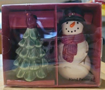 St. Nicholas Square Yuletide Snowman Christmas Tree Salt & Pepper Shaker Set