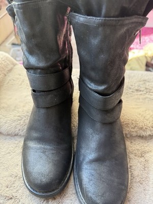 Bullboxer Damen Stiefel Gr. 39 Schwarz Lederstiefel Bikerstiefel
