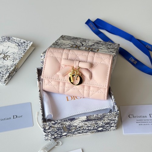 CD Lady Dior Miss Caro Cannage Bow Charm Flap Card Holder Wallet