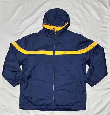 Nike Jacket Mens Large Blue Yellow Reversible Hooded Fleece Lined Parka Full Zip