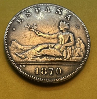 5 pesetas plata 1870 Gobierno Provisional , Época Sevillana - Imagen 1 de 4