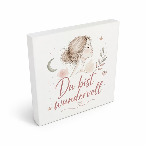 Holzbild In 10X10 Cm Du Bist Wundervoll - Spruch Holzdeko Mit Spruch: Du Bist-image