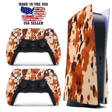 PS5 Disc Version Console  Controller Vinyl Skin Decal Wrap - Cow Hide