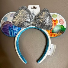 Disney Parks Four Parks Icons Silver Sequin Minnie Mouse Ears Bow Headband