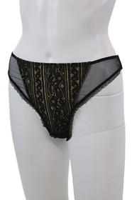 Lise Charmel Womens Lace Mesh Lace Up Detail Thong Panties Black Size 10