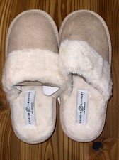 NEW Chinese Laundry Slippers Womens M/L Tan Faux Fur Slides Vegan Fuzzy
